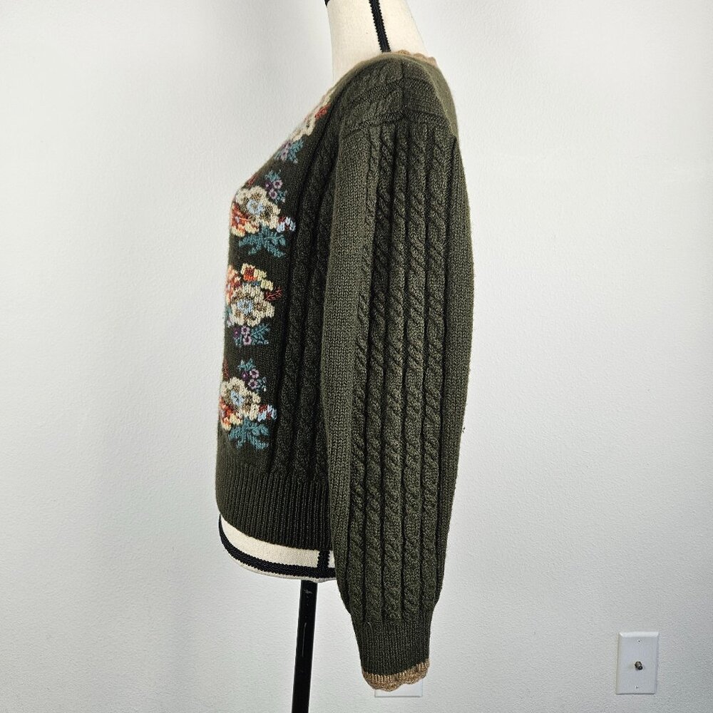 Vintage 90s Herman Geist Wool Hand Embroidered Flowers Floral Sweater Size Large - Picture 4 of 6
